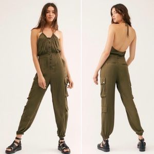 Free People Olive Green Halter Bodysuit